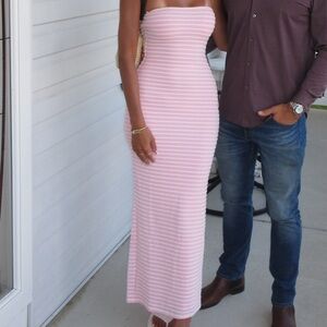 Pink and White Striped Maxi Dress